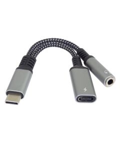 PremiumCord Redukce USB-C /3,5mm jack s DAC chipem + USB-C pro nabíjení 13cm