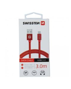 SWISSTEN DATOVÝ KABEL TEXTILE USB / USB-C 3,0 M ČERVENÝ