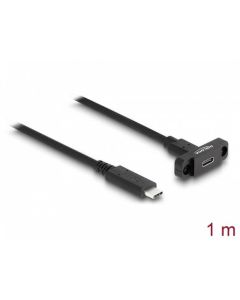 Delock Kabel SuperSpeed USB 10 Gbps (USB 3.2 Gen 2) ze zástrčky USB Type-C™ na zásuvku, 1 m panelová montáž, černý