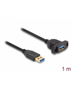 Delock Kabel SuperSpeed USB 5 Gbps (USB 3.2 Gen 1) ze zástrčky USB Typu-A na zásuvku, 1 m, panelová montáž, černý