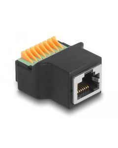 Delock Adaptér ze zásuvkového konektoru RJ45 na svorkovnici, s tlačítkem