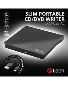 C-TECH Externí DVD vypalovačka DVD-USB-AC, USB 3.0, USB A/Type C