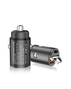 C-TECH Nabíječka USB do auta, 1x Type C + 1 x Type A, 30W, Power delivery 3.0, Quick Charge 3.0, hliníkové tělo