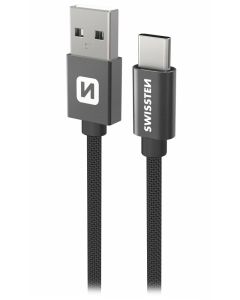 Swissten Datový kabel Textile USB / USB-C 0,5 m černý