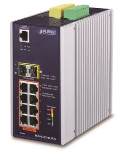 Planet IGS-6325-8UP2S průmyslový L3 switch, 8x1Gb, 2x2.5Gb SFP, PoE 802.3bt 360W, 48-54VDC, -40~75°C, fanless
