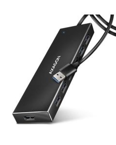 AXAGON HUE-F7A, 7x USB 3.2 Gen 1 ALU FLAT CHARGING hub, micro USB napájecí konektor, kabel USB-A 1m