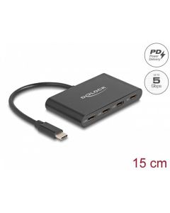 Delock Rozbočovač USB 3.2 Gen 1 USB Type-C™ se 3 porty USB Type-C™ samice + 1 x USB Type-C™ PD 100 W