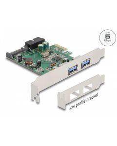Delock PCI Express x1 Karta na 2 externí rozhraní USB 3.2 Gen 1 Typu-A + 1 x interní 19-pinovou zástrčkovou hlavici USB 