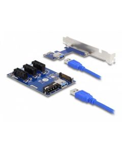 Delock Karta PCI Express Riser x1 na 3 x PCIe x1, s 50 cm USB kabelem