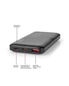 Nedis UPBKPD20000BK - Powerbanka | 20000 mAh | Výstup 1x USB-A / 1x USB-C™ | Vstup 1x Micro USB / 1x USB-C™ | PD2.0 18W