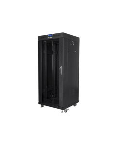 LANBERG Volně stojící skříň 19" 27U/600x600 (v rozloženém stavu) skleněné dveře LCD černá (RAL9004)  