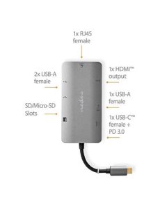 Nedis CCBW64240AT02 - Dokovací Stanice | USB 3.2 Gen 1 | USB-C™ Zástrčka | Micro SD / RJ45 Zásuvka / SD / USB-C™ Zásuvka
