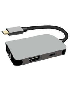 PremiumCord USB-C na HDMI + RJ45 + PD adaptér, hliníkové pouzdro
