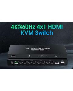 PremiumCord 4K@60Hz HDMI2.0 KVM switch 4:1 s dálkovým ovladačem