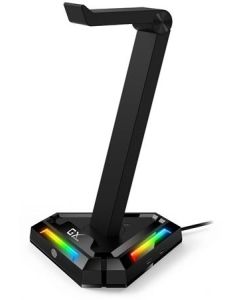 Genius GX-UH100, Stojan, na herní headset s USB HUBem, RGB podsvícení, 2x USB, 2x USB-C, černý