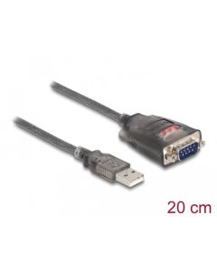 Delock Adaptér z USB 2.0 A na 1 x 9 pinový zástrčkový konektor RS-232 D-Sub s maticemi, se 3 x LED, délky 0,2m