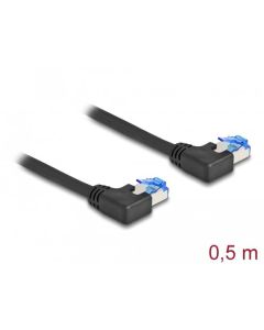 Delock Síťový kabel rozhraní RJ45 Cat.6A, S/FTP, levý pravoúhlý, 0,5 m, černý