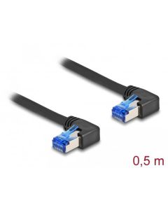 Delock Síťový kabel rozhraní RJ45 Cat.6A, S/FTP, pravý pravoúhlý, 0,5 m, černý