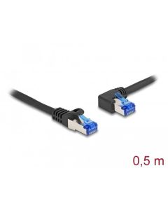 Delock Síťový kabel rozhraní RJ45 Cat.6A, S/FTP, přímý / levý pravoúhlý, 0,5 m, černý