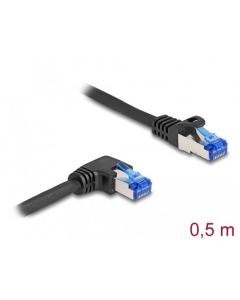 Delock Síťový kabel rozhraní RJ45 Cat.6A, S/FTP, přímý / pravý pravoúhlý, 0,5 m, černý
