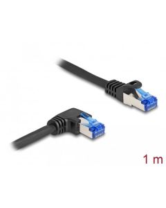 Delock Síťový kabel rozhraní RJ45 Cat.6A, S/FTP, přímý / pravý pravoúhlý, 1 m, černý