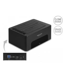 Delock Duální USB dokovací stanice pro 2 x HDD / SSD SATA s funkcemi klonování a mazání