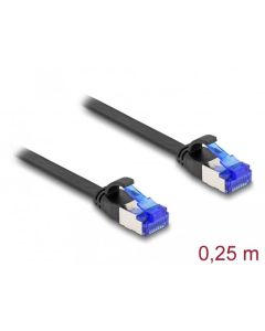 Delock RJ45 Plochý spojovací kabel ze zástrčky na zástrčku, Cat.6A, ohebný, 0,25 m, černý