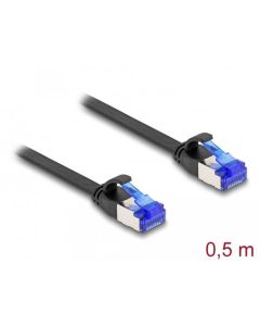 Delock RJ45 Plochý spojovací kabel ze zástrčky na zástrčku, Cat.6A, ohebný, 0,5 m, černý