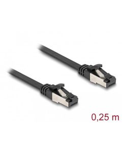 Delock RJ45 Plochý spojovací kabel ze zástrčky na zástrčku, Cat.8.1, ohebný, 0,25 m, černý