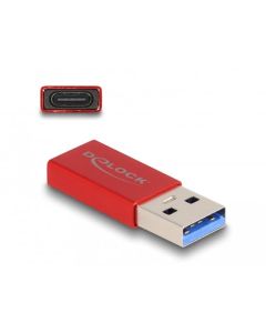 Delock Adaptér USB 10 Gbps, ze zástrčkového konektoru USB Typu-A na zásuvkový konektor USB Type-C™, aktivní červená