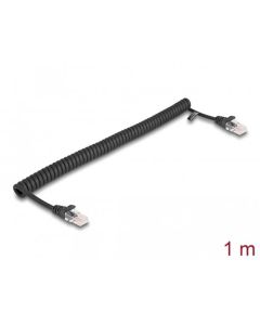Delock Vinutý kabel rozhraní RJ45, ze zástrčky na zástrčku, Cat.5e, 1 m, černý