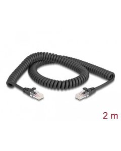 Delock Vinutý kabel rozhraní RJ45, ze zástrčky na zástrčku, Cat.5e, 2 m, černý