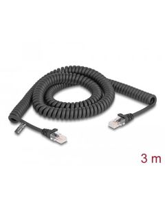 Delock Vinutý kabel rozhraní RJ45, ze zástrčky na zástrčku, Cat.5e, 3 m, černý