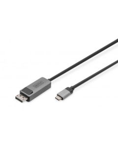 DIGITUS 8K@30Hz. USB typu C na DP; kabelový adaptér HBR3; hliníkový kryt; Černá 1m