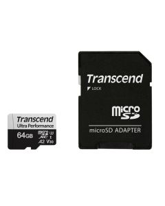 Transcend 64GB microSDXC 340S UHS-I U3 V30 A2 3D TLC (Class 10) paměťová karta (s adaptérem), 160MB/s R, 80MB/s W