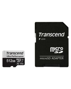Transcend 512GB microSDXC 340S UHS-I U3 V30 A2 3D TLC (Class 10) paměťová karta (s adaptérem), 160MB/s R, 125MB/s W