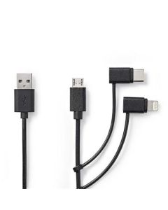 Nedis CCGL60620BK10 - USB 2.0 kabel 3v1 | USB-A Zástrčka - USB-C/Micro USB-B/Apple Lighting Zástrčka | 1 m | Černá