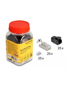 Delock Modulární zástrčka RJ45 s uvolňováním napětí Cat.8.1 a s botkami na ochranu proti ohybu, sada 25 ks