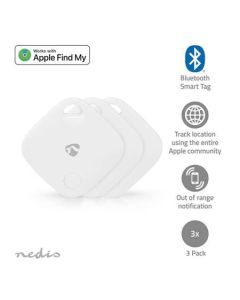 Nedis BTTAG10WT3 - Vyhledávač Klíčů Apple| | Napájení z baterie|3x CR2032 | BT 5.1 |výdrž baterie Až:1Rok| Bílál | 3Ks 