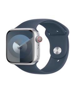 Apple Watch Series 9 Cellular 45mm Stříbrný hliník s bouřkově modrým sportovním řemínkem M/L