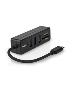 Nedis CCGB64250BK01 - USB hub| 1x USB-C™ | 3x USB A Zásuvka | 5 Portů | USB 3.2 Gen 1 | Napájení z USB | 5 Gbps | SD & M