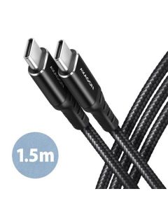 AXAGON BUCM-CM15AB, HQ kabel USB-C <-> USB-C, 1.5m, USB 2.0, PD 60W 3A, ALU, oplet, černý