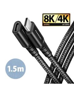 AXAGON BUCM32-CF15AB prodlužovací kabel USB-C (M) <-> USB-C (F), 1,5m, USB 20Gbps, PD 240W 5A, 8K HD, ALU, oplet, černý