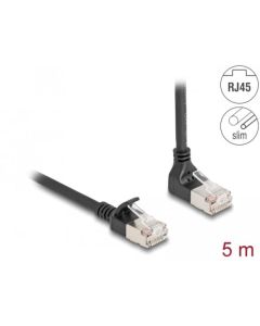 Delock Síťový kabel RJ45 Cat.6A S/FTP, Slim, zalomený nahoru o 90° / přímý, 5 m, černý