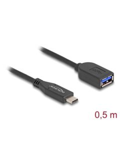 Delock Koaxiální kabel USB 10 Gbps, ze zástrčky USB Type-C™ na zásuvku Typ-A, délky 50 cm