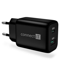 CONNECT IT Wanderer2 GaN nabíjecí adaptér 1×USB-C + 1xUSB-A, 33W PD, ČERNÝ