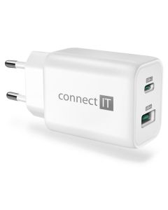 CONNECT IT Wanderer2 GaN nabíjecí adaptér 1×USB-C + 1xUSB-A, 33W PD, BÍLÝ