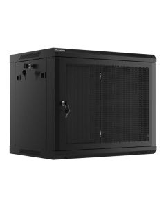 LANBERG Nástěnná jednodílná skříň 19", 9U/600x450, (v rozloženém stavu), perforované dveře, černá (RAL9004)