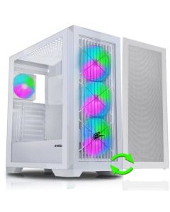EVOLVEO Ptero Q2W+, Počítačová skříň 2x čelní panel - sklo /mřížka, 4x vent, case ATX - bílá