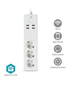 Nedis WIFIP312FWT - SmartLife Prodlužovací Přívod| Wi-Fi | 3x Zásuvka typu F (CEE 7/3) / 4 x USB | 3680 W | 1.8m | Bílá 
